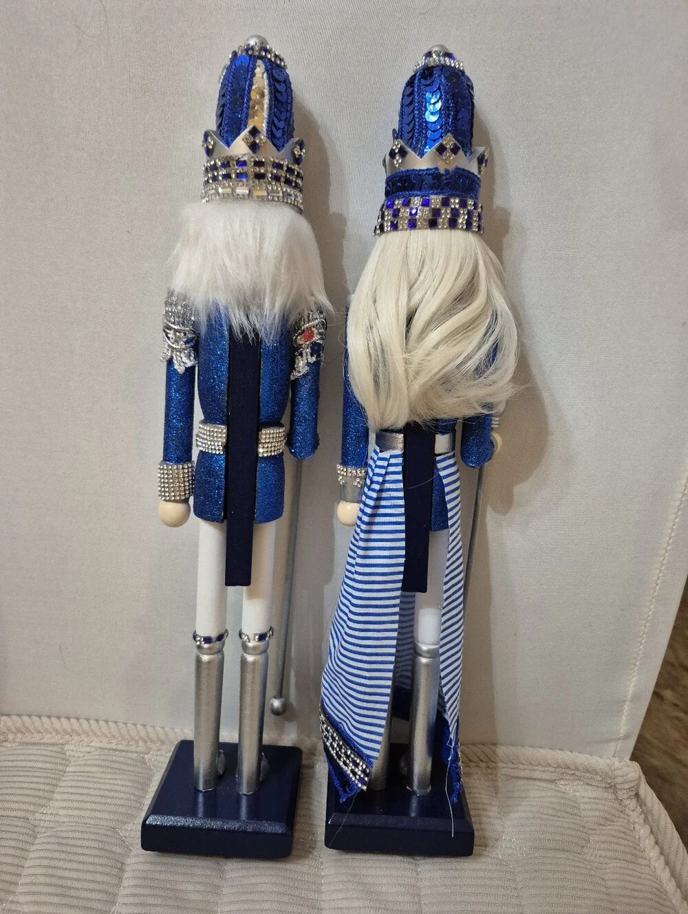 Blue and Silver Nutcracker Pair - Decorative Holiday Figurines